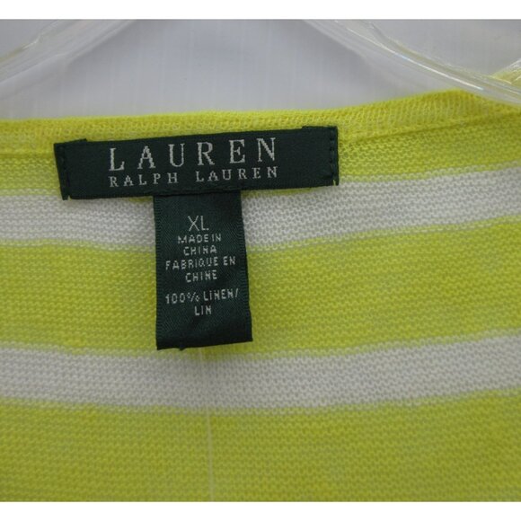 Lauren Ralph Lauren Sweater XL Yellow Linen Pullover Striped NEW - Picture 8 of 10